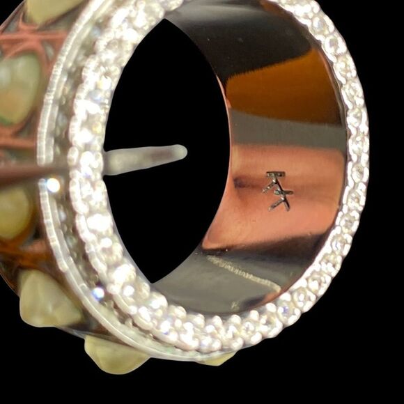 Karen Kane signed lariat necklace ring silver tone rhinestones white pear shape - Picture 5 of 16